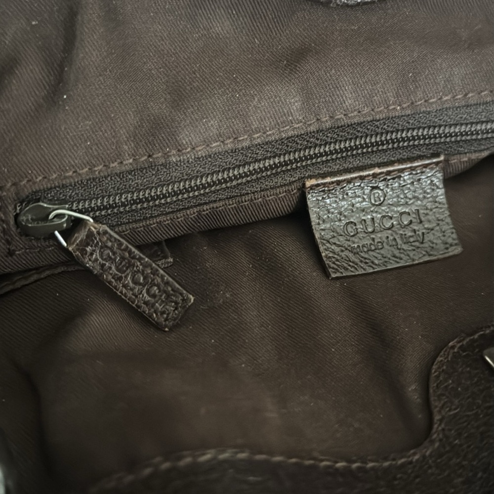 *SOLD*Authentic GUCCI Logo GG Canvas Eclipse Medium Shoulder Bag - Leather Brown - Picture 13 of 15